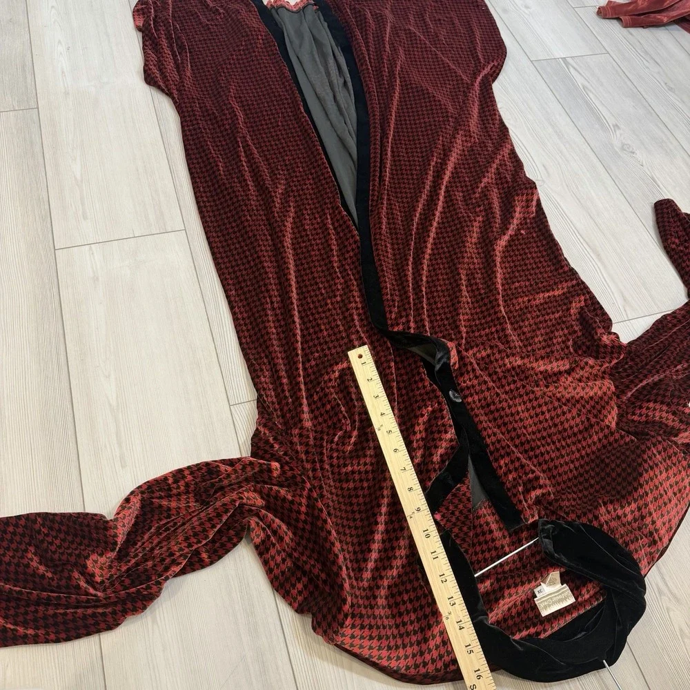 Coldwater Creek Women's 3X Red &‎ Black Velour Open House Coat Robe Soft READ